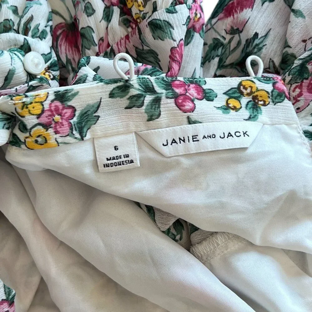 Janie and Jack Floral Puff Sleeve Ruffle Collar Dress Size 6